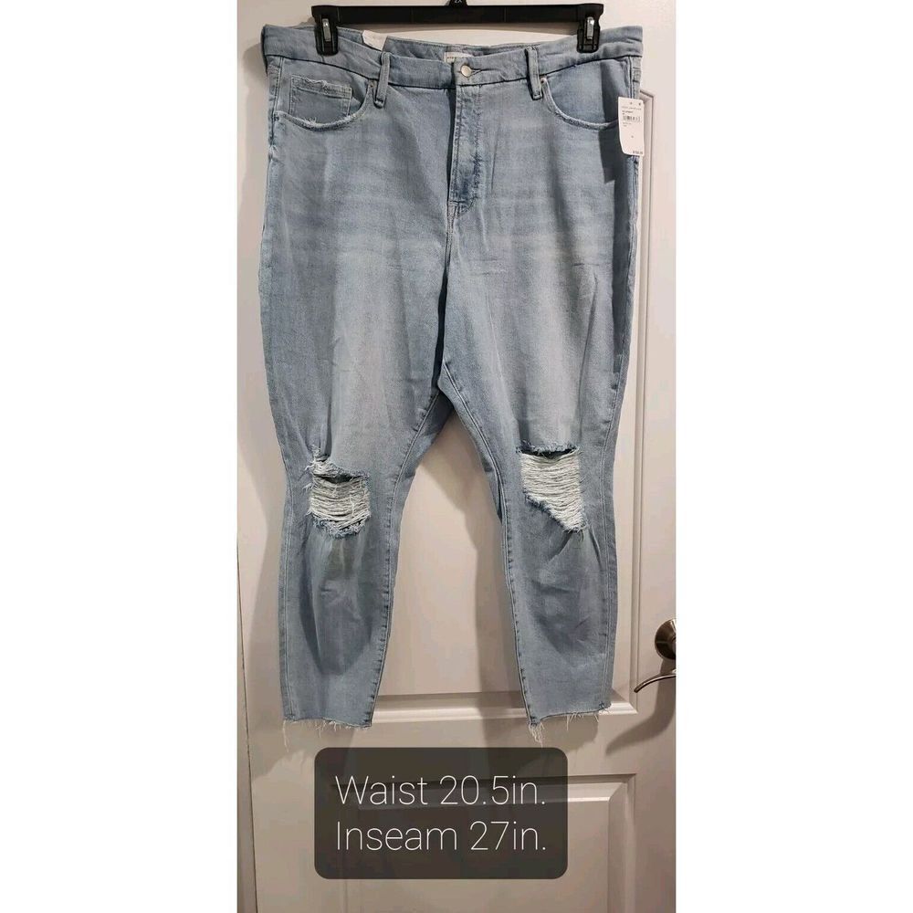 Good American Good Legs Cropped Jeans Size‎ 20 Indigo148 Distressed, Raw Hem NWT
